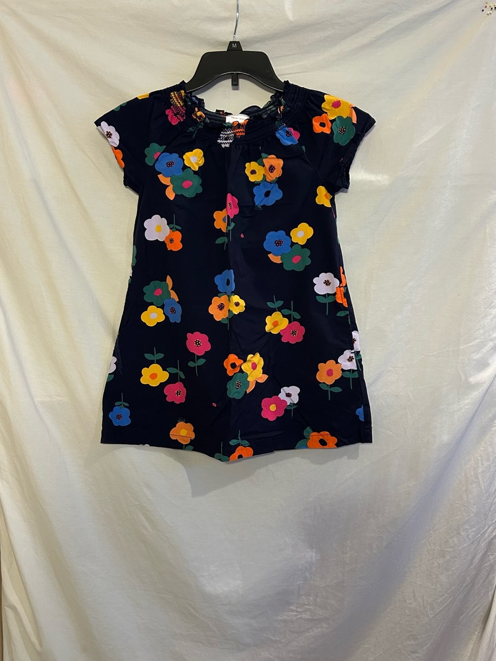 Hanna Andersson Girls 6-7 120cm Blue Flower Short Sleeve Pocket A-Line Dress